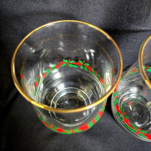 Vtg Libbey Holly Berry Christmas 14oz Tumblers Gold Rim Set of 4 Vintage Holiday - Picture 5 of 10
